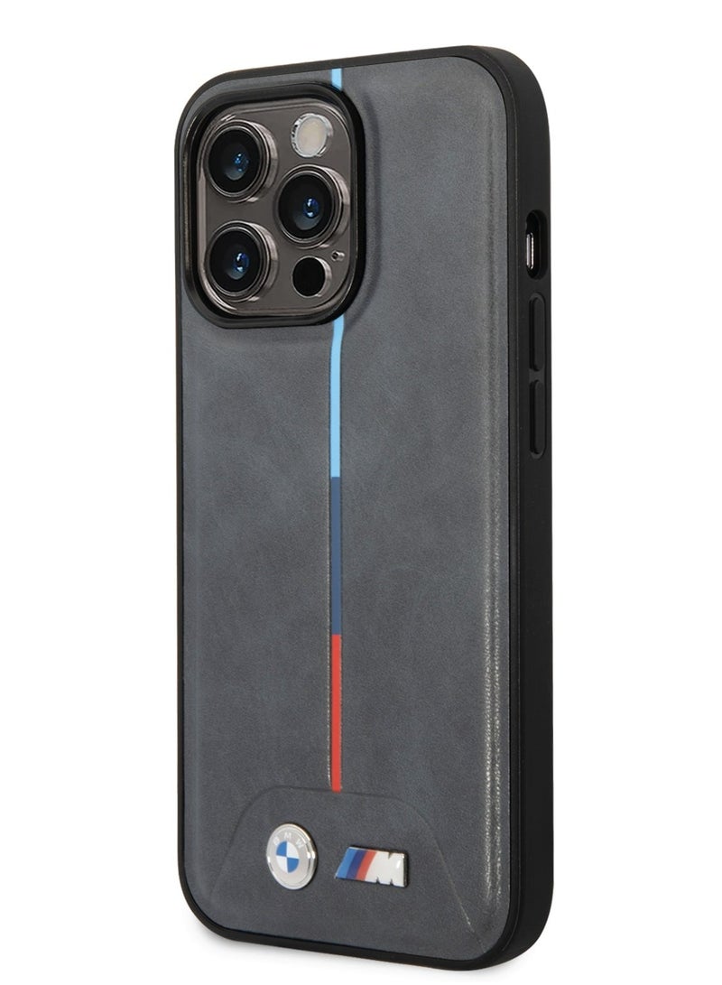 BMW iPhone 14 Pro Case M Collection Quilted PU Back Cover with Hot Stamped Tricolor Stripe and Printed Logo / Accuracy and accessibility / Protect your smartphone in style / Stylish and slim cell phone case - Black - Image 2