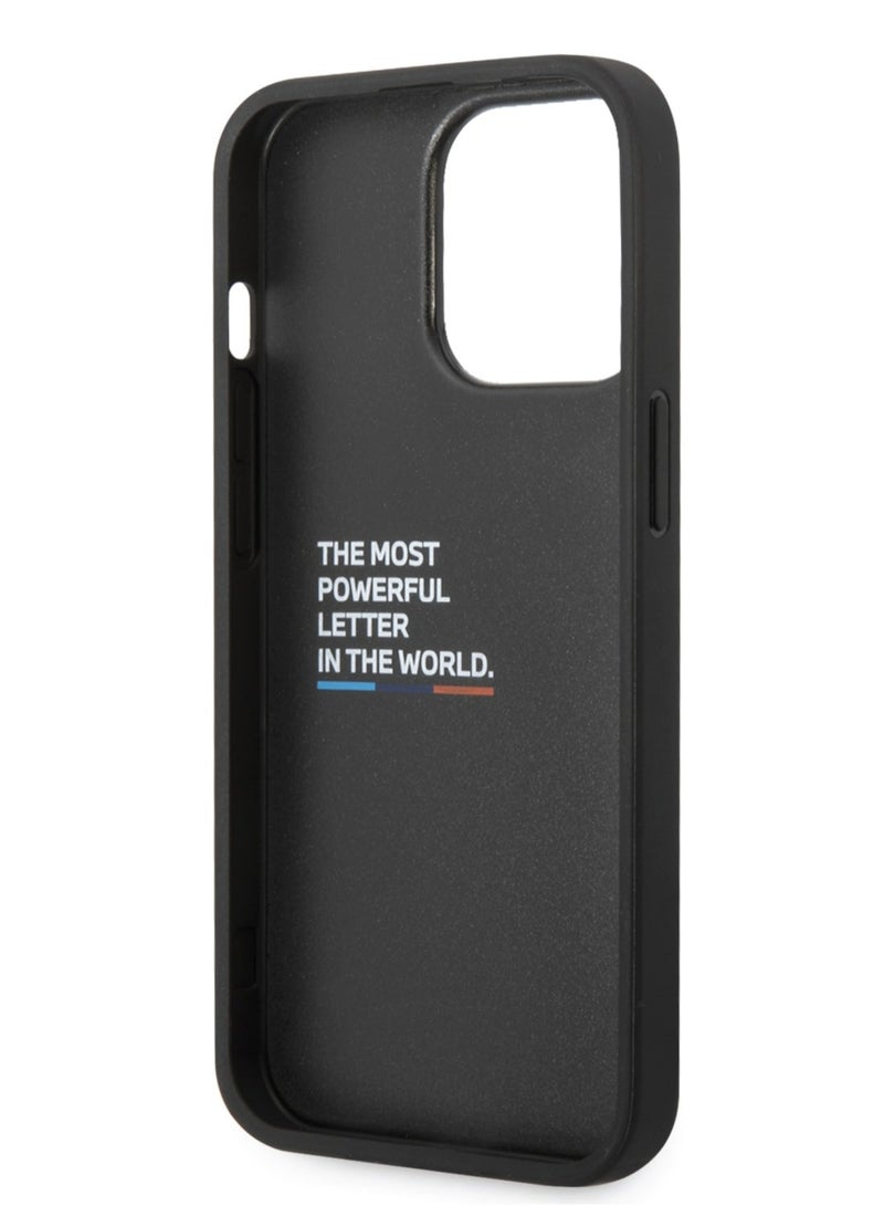 BMW iPhone 14 Pro Case M Collection Quilted PU Back Cover with Hot Stamped Tricolor Stripe and Printed Logo / Accuracy and accessibility / Protect your smartphone in style / Stylish and slim cell phone case - Black - Image 3