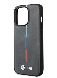 BMW iPhone 14 Pro Case M Collection Quilted PU Back Cover with Hot Stamped Tricolor Stripe and Printed Logo / Accuracy and accessibility / Protect your smartphone in style / Stylish and slim cell phone case - Black  - Image 1