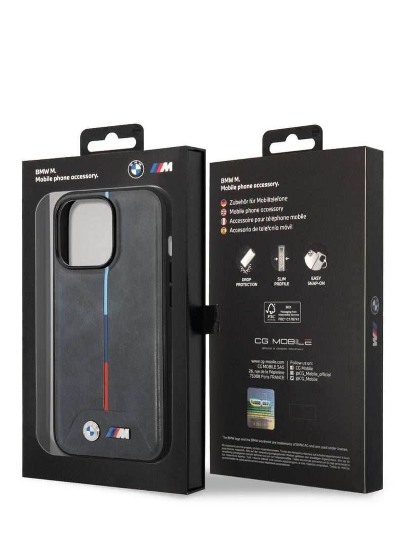 BMW iPhone 14 Pro Case M Collection Quilted PU Back Cover with Hot Stamped Tricolor Stripe and Printed Logo / Accuracy and accessibility / Protect your smartphone in style / Stylish and slim cell phone case - Black - Image 5