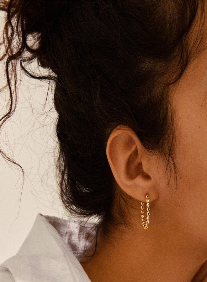 ميفيكو أقراط MEVECCO ذهبية دائرية، فضية إسترلينية، مزينة بخرز، حلقات مفتوحة، مطلية بذهب عيار 18 قيراط، أقراط صغيرة مضادة للحساسية، مجوهرات لها - Image 2