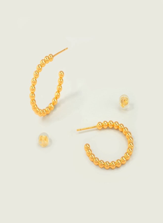 ميفيكو أقراط MEVECCO ذهبية دائرية، فضية إسترلينية، مزينة بخرز، حلقات مفتوحة، مطلية بذهب عيار 18 قيراط، أقراط صغيرة مضادة للحساسية، مجوهرات لها - Image 5