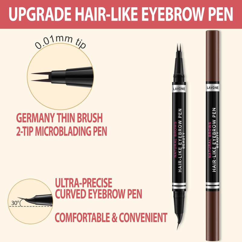 LAVONE Hair-Like Eyebrow Pen Makeup kit, Eyebrow Pencils for Women with Waterproof Microblading Eyebrow Pencil, Eyebrow Pomade, Eyeliner and Eyebrow Brush, Create Full, Natural Brows, Dark Brown - Image 2
