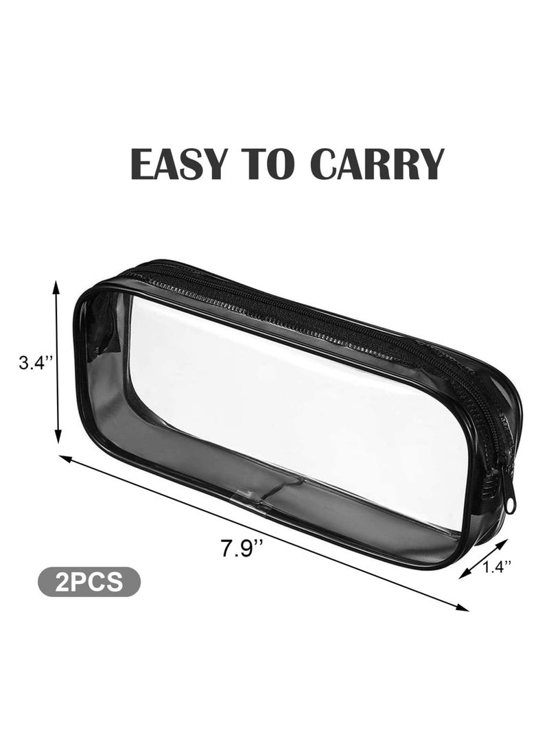Oasisgalore 2 pcs Clear Zippered Pencil Cases, Black and White, for Girls, School, Exams, Organizer Pouch.  - Image 2
