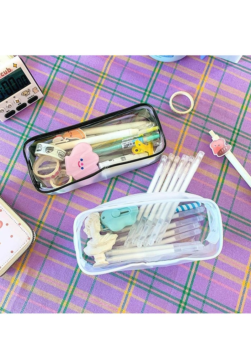 Oasisgalore 2 pcs Clear Zippered Pencil Cases, Black and White, for Girls, School, Exams, Organizer Pouch.  - Image 5