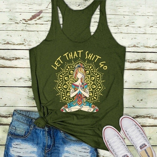 Modal Crewneck Sleeveless Vest Women Printed AliExpress EBAY Amazon Ethnic Yoga Pattern blue pattern  - Image 5