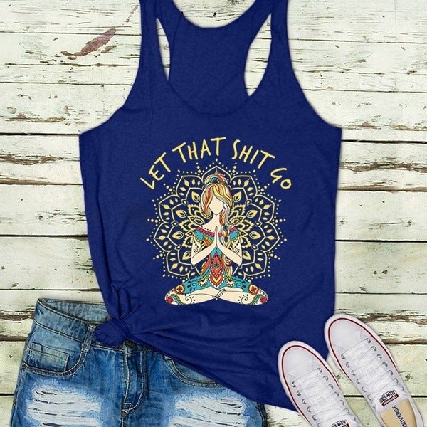 Modal Crewneck Sleeveless Vest Women Printed AliExpress EBAY Amazon Ethnic Yoga Pattern blue pattern  - Image 1