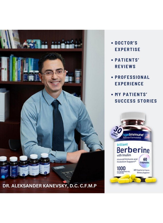 AgeImmune Berberine 1000mg Supplement Complex with Inulin Prebiotic - Berberine 500mg per Capsule - Doctor Formulated Supplements for High Absorption from a Doctor-Owned Brand. - Image 2