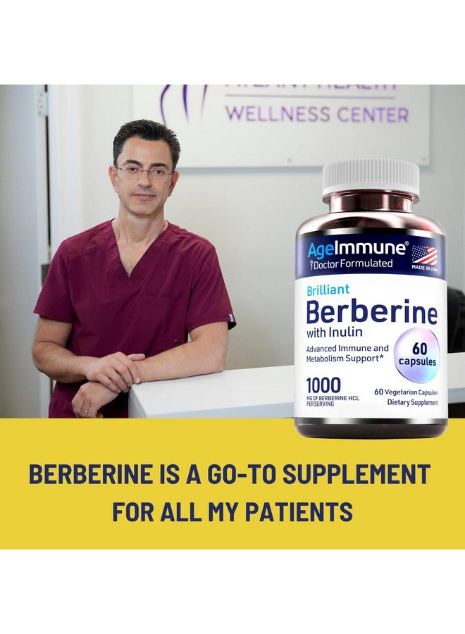 AgeImmune Berberine 1000mg Supplement Complex with Inulin Prebiotic - Berberine 500mg per Capsule - Doctor Formulated Supplements for High Absorption from a Doctor-Owned Brand. - Image 3