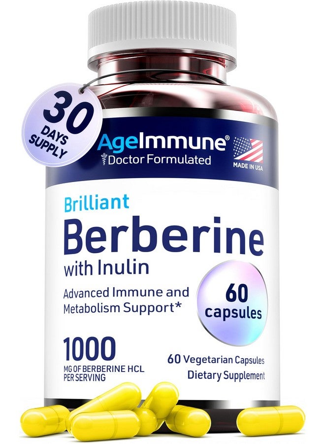 AgeImmune Berberine 1000mg Supplement Complex with Inulin Prebiotic - Berberine 500mg per Capsule - Doctor Formulated Supplements for High Absorption from a Doctor-Owned Brand. - Image 1