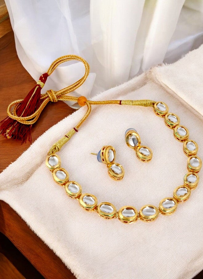 LUCKY JEWELLERY 18k Gold-Plated Kundan Studded Jewellery Set - Image 1