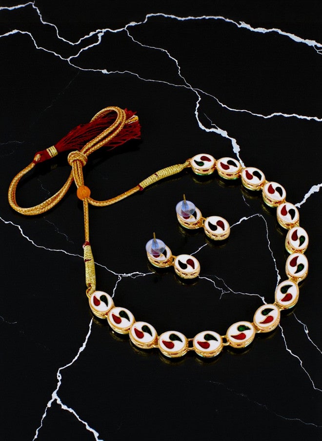 LUCKY JEWELLERY 18k Gold-Plated Kundan Studded Jewellery Set - Image 3