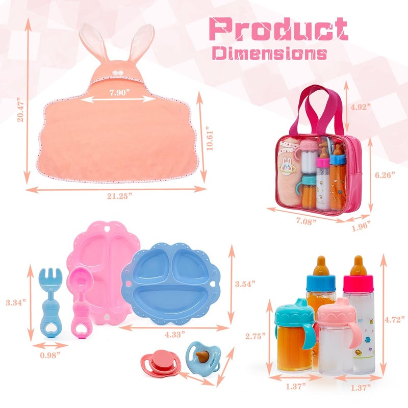 Linkyloop Baby Doll Accessories Magic Bottle Set - 13 Pieces Doll Feeding Pretend Playset with Disappearing Milk & Juice Bottles, Pacifiers Bowl and Bath Towel Doll Bottle Toys set Gift for Kids Girls Ages 3+ - Image 2