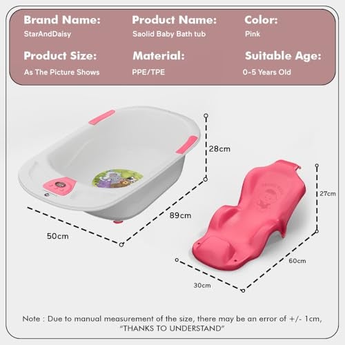 StarAndDaisy Baby Bath tub for 0 to 5 Years with Temperature Sensor/Bath Tub for Kids with Anti-Slip Legs/Bathtub for Baby with Baby Bather Without Wheel(White-Pink) - Image 5