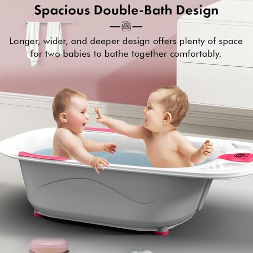 StarAndDaisy Baby Bath tub for 0 to 5 Years with Temperature Sensor/Bath Tub for Kids with Anti-Slip Legs/Bathtub for Baby with Baby Bather Without Wheel(White-Pink) - Image 4