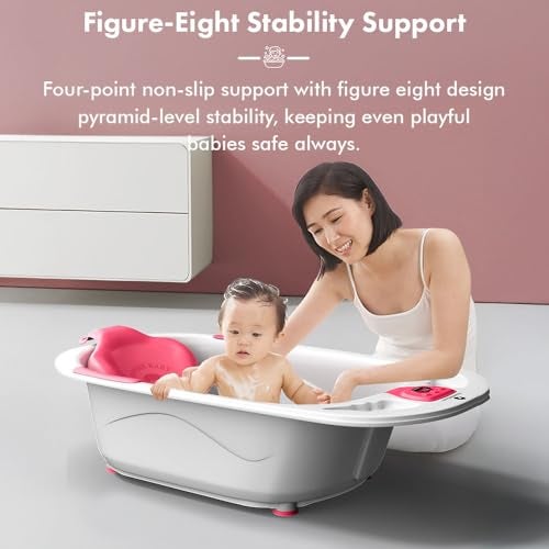 StarAndDaisy Baby Bath tub for 0 to 5 Years with Temperature Sensor/Bath Tub for Kids with Anti-Slip Legs/Bathtub for Baby with Baby Bather Without Wheel(White-Pink) - Image 3