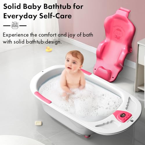 StarAndDaisy Baby Bath tub for 0 to 5 Years with Temperature Sensor/Bath Tub for Kids with Anti-Slip Legs/Bathtub for Baby with Baby Bather Without Wheel(White-Pink) - Image 2