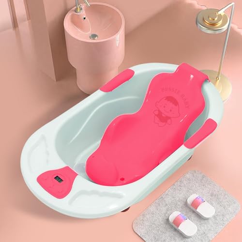 StarAndDaisy Baby Bath tub for 0 to 5 Years with Temperature Sensor/Bath Tub for Kids with Anti-Slip Legs/Bathtub for Baby with Baby Bather Without Wheel(White-Pink) - Image 1