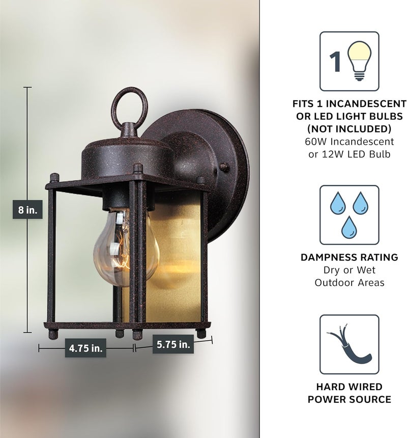 Designers Fountain 1161-RP Porch Outdoor Wall Lantern Sconce, 8in H, Rust Patina - Image 4