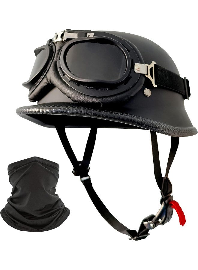 DLPACKJ Motorcycle Helmet German Style Half Helmet Skull Cap Adult Men Women Half Shell Helmet, DOT Approved Retro Half Face Helmet for Cruiser Scooter Chopper - Image 1