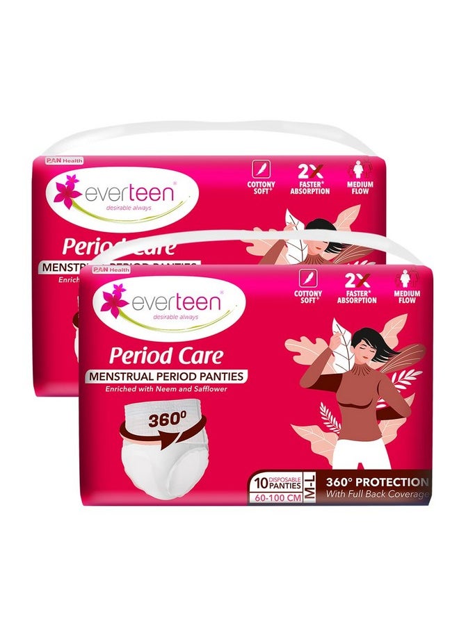 everteen Period Care M-L Disposable Period Panties For Women, Cottony Soft, Menstrual Sanitary Pads Panty Enriched With Goodness Of Neem And Safflower - 2 Packs (10 Panties) 2X Faster Absorption, 360° Protection  - Image 1