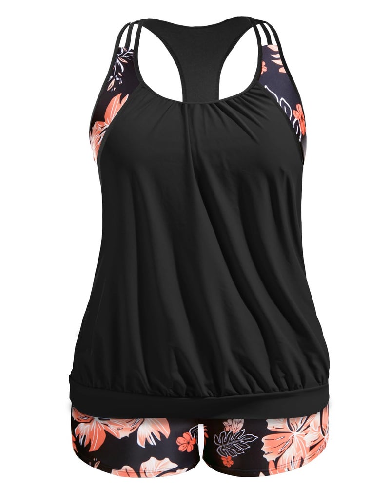 Holipick Floral Plus Size Tankini Swimsuit for Women Two Piece Tummy Control Bathing Suit Blouson Racerback Tankini Top with Shorts 20W - Image 1