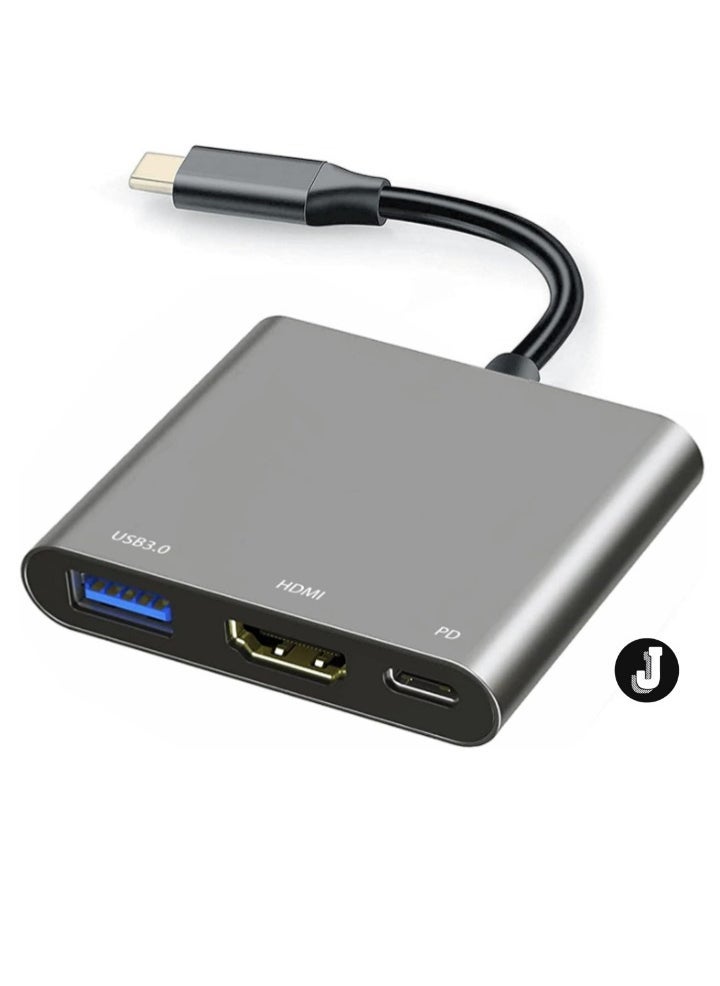 JAJEEK محول متعدد المنافذ USB-C إلى HDMI مع منفذ شحن – محول HDMI بدقة 4K، مركز USB 3.0، وشحن USB-C لجهاز Mac، iPad Pro، MacBook، Chromebook - Image 1