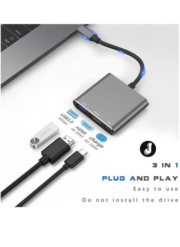 JAJEEK محول متعدد المنافذ USB-C إلى HDMI مع منفذ شحن – محول HDMI بدقة 4K، مركز USB 3.0، وشحن USB-C لجهاز Mac، iPad Pro، MacBook، Chromebook - Image 2
