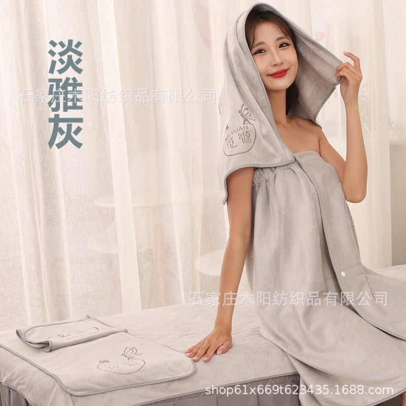 Beauty Salon Printed Logo Hook And Loop Turban Towel Bath Towel Hole Bed-Making Bath Skirt Pedicure Microfiber Set - Image 1