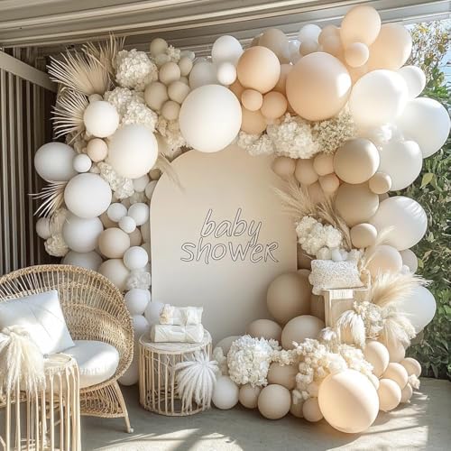 Pinbra طقم زينة بالونات قوس أبيض مزدوج محشو باللون الأبيض وكريم البيج بالونات بلش نود لحفلات استقبال المواليد وكشف الجنس وحفلات الزفاف وأعياد الميلاد والاحتفالات الخطوبة - Image 1