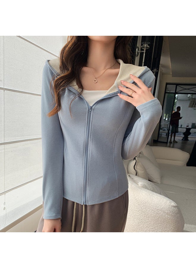 H120 Autumn And Winter Wool Silk Cardigan Hooded Sweatshirt Thickeneded Jacket Women's Slim Versatile Sports Long-sleeved Top