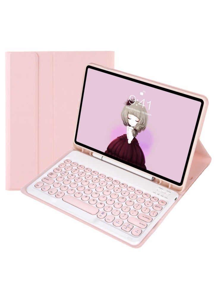 YT07B لجهاز iPad Air (2013)/Air 2/iPad 9.7 بوصة (2017)/(2018)/iPad Pro 9.7 بوصة (2016) جراب واقٍ مزود بمفاتيح دائرية ولوحة مفاتيح متوافقة مع البلوتوث وحامل مقاوم للصدمات وغطاء جلدي مع فتحة للقلم - وردي - Image 3