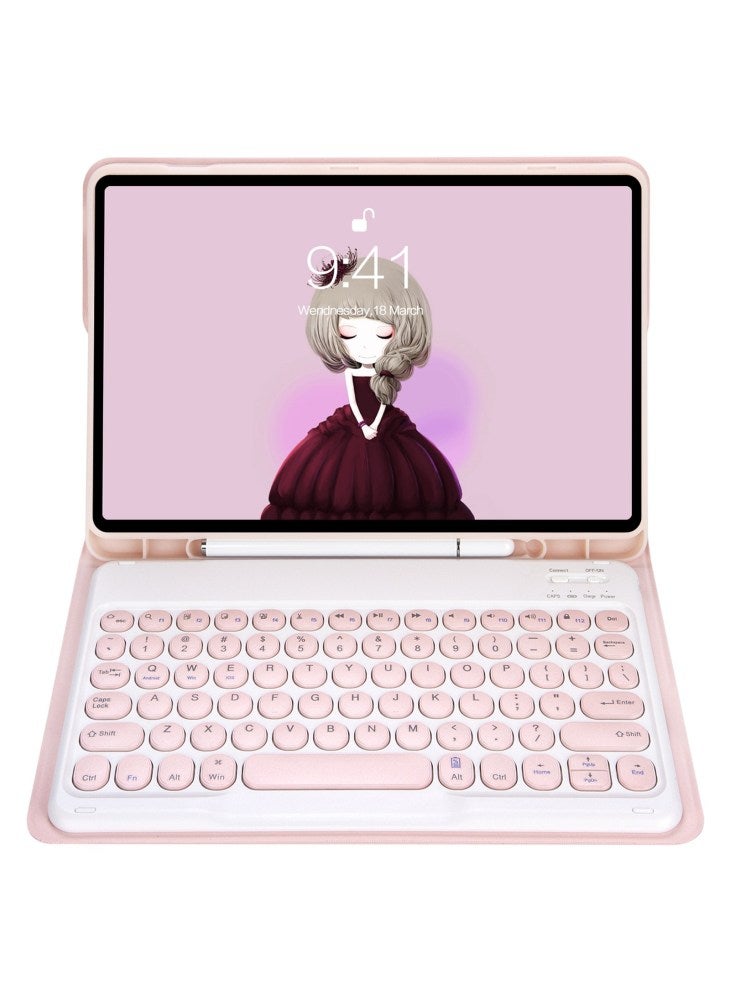 YT07B لجهاز iPad Air (2013)/Air 2/iPad 9.7 بوصة (2017)/(2018)/iPad Pro 9.7 بوصة (2016) جراب واقٍ مزود بمفاتيح دائرية ولوحة مفاتيح متوافقة مع البلوتوث وحامل مقاوم للصدمات وغطاء جلدي مع فتحة للقلم - وردي - Image 4