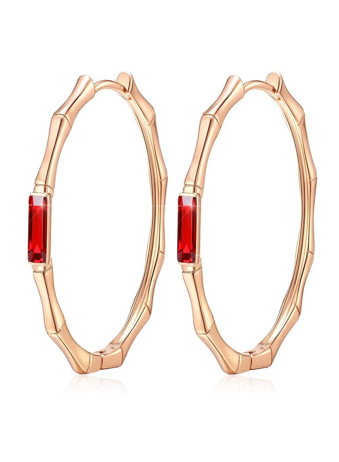 إيفيفك أقراط إيفيفيك النمساوية الكريستالية خفيفة الوزن من الخيزران مطلية بالذهب للنساء، مطلية بالذهب الوردي عيار 14 قيراط، مضادة للحساسية، هدية مجوهرات (أحمر) - Image 1