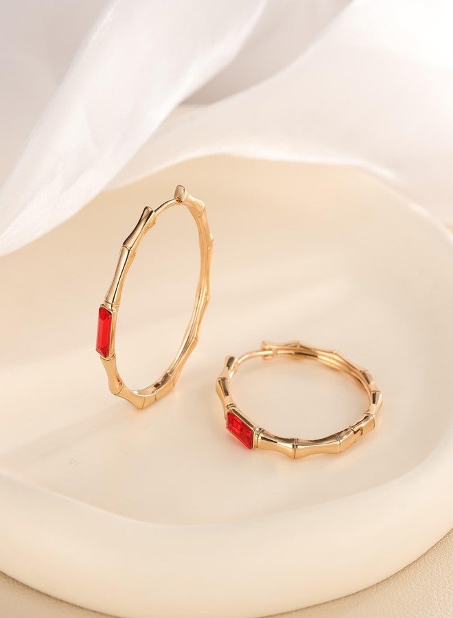 إيفيفك أقراط إيفيفيك النمساوية الكريستالية خفيفة الوزن من الخيزران مطلية بالذهب للنساء، مطلية بالذهب الوردي عيار 14 قيراط، مضادة للحساسية، هدية مجوهرات (أحمر) - Image 3