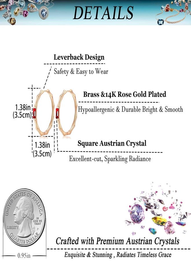إيفيفك أقراط إيفيفيك النمساوية الكريستالية خفيفة الوزن من الخيزران مطلية بالذهب للنساء، مطلية بالذهب الوردي عيار 14 قيراط، مضادة للحساسية، هدية مجوهرات (أحمر) - Image 4