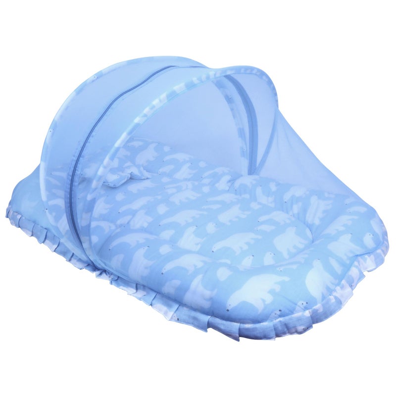 1ST STEP 100% Muslin Premium Baby Bedding Set with Mosquito Net |100% Insect Protection with Zip Closure & Baby Pillow (BLPOLARBEAR, Large Single) - Image 1