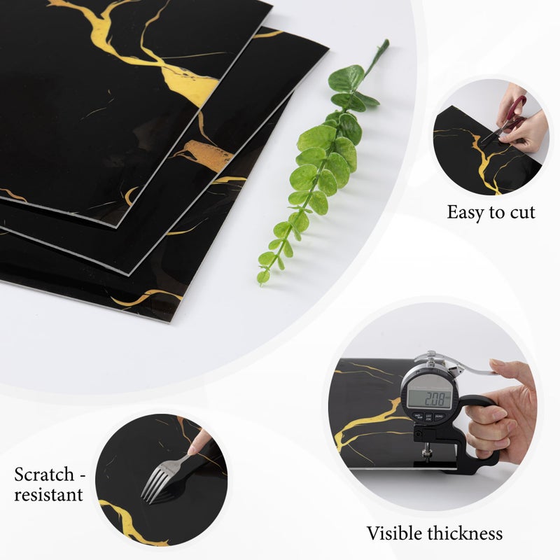 LVSHI 20pcs Marble Peel and Stick Waterproof PVC Shower Wall Panels Bathroom Backsplash Tile Stick on Wall for Bedoom, Kitchen 11.8"x11.8" (Black-Gold,19.4 Sq.Ft.) - Image 5