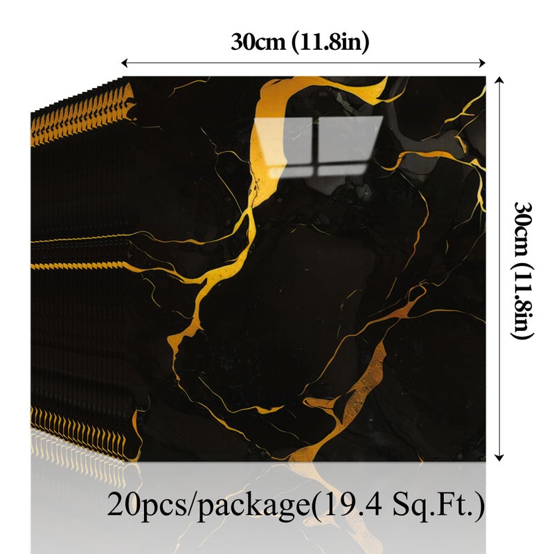 LVSHI 20pcs Marble Peel and Stick Waterproof PVC Shower Wall Panels Bathroom Backsplash Tile Stick on Wall for Bedoom, Kitchen 11.8"x11.8" (Black-Gold,19.4 Sq.Ft.) - Image 3