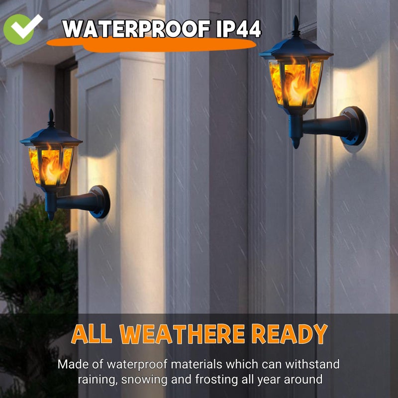 Dynaming 4 Pack Solar Flame Wall Lanterns Outdoor, Solar Powered Wall Mounted Sconce Lights, Flickering Flame LED Lights Auto On/Off Wall Hanging Lights, Waterproof for Garage Stair Patio Porch Yard - Image 4