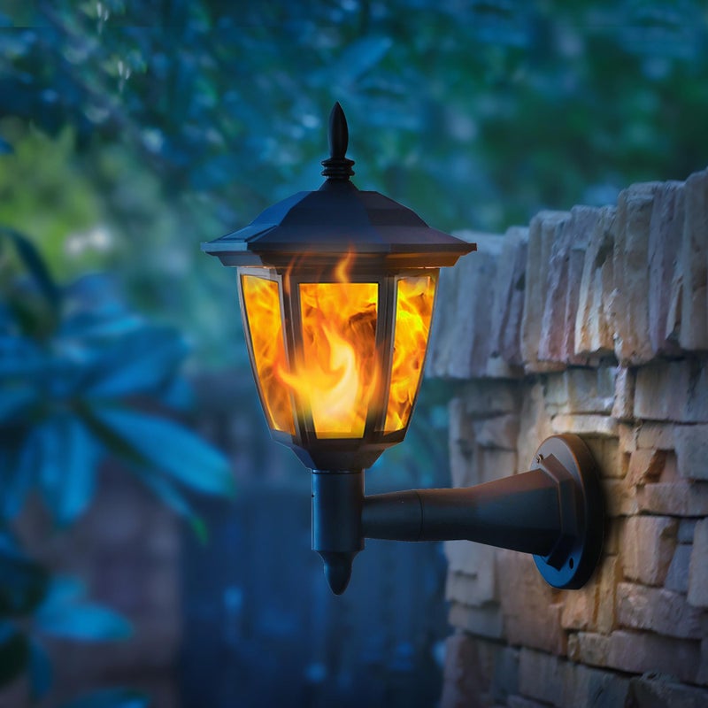 Dynaming 4 Pack Solar Flame Wall Lanterns Outdoor, Solar Powered Wall Mounted Sconce Lights, Flickering Flame LED Lights Auto On/Off Wall Hanging Lights, Waterproof for Garage Stair Patio Porch Yard - Image 5