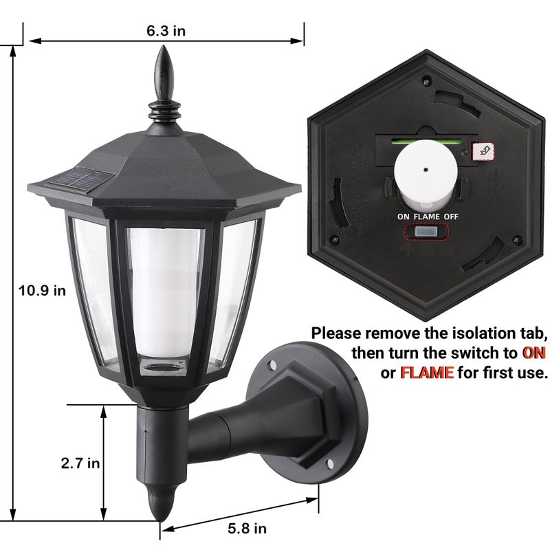 Dynaming 4 Pack Solar Flame Wall Lanterns Outdoor, Solar Powered Wall Mounted Sconce Lights, Flickering Flame LED Lights Auto On/Off Wall Hanging Lights, Waterproof for Garage Stair Patio Porch Yard - Image 2