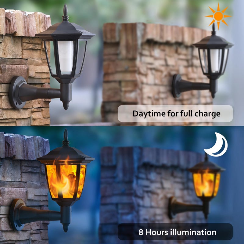 Dynaming 4 Pack Solar Flame Wall Lanterns Outdoor, Solar Powered Wall Mounted Sconce Lights, Flickering Flame LED Lights Auto On/Off Wall Hanging Lights, Waterproof for Garage Stair Patio Porch Yard - Image 3