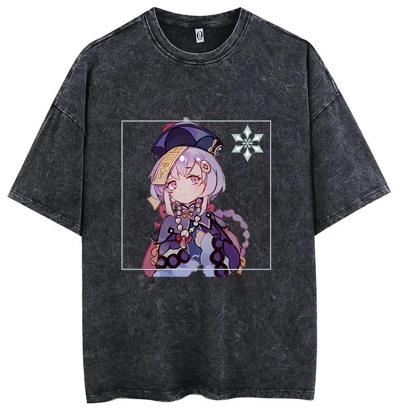 Game Genshin Impact Graphic T-Shirt Retro Washed Cotton T-Shirt Top Casual In T-Shirt Harajuku - Image 1