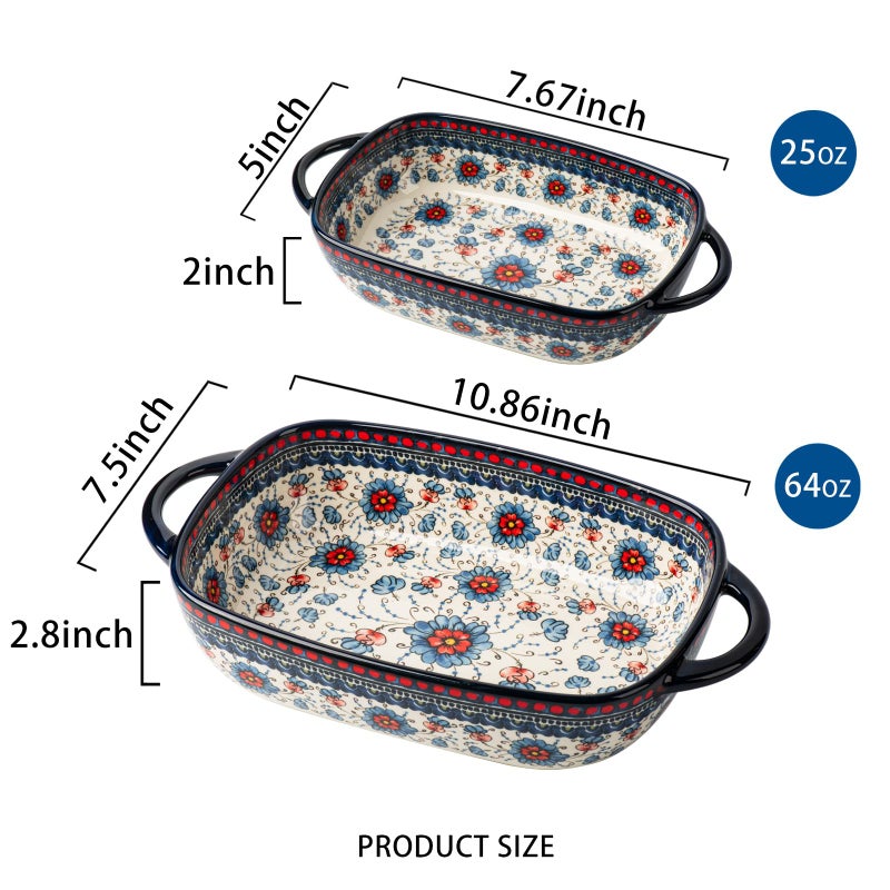 ONECCI Baking Dish Ceramic Baking Pan Blue Casserole Dish Rectangular Baking Set 2pcs Bakeware Sets Single Serving Size Lasagna Pan Baking Dishes for oven (Blue plasma grass) - Image 2