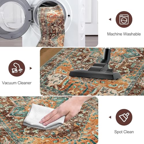 Yamaziot Washable Runner Rug, 2x6 Non-Slip Boho Vintage Hallway Rug Runner with Rubber Backing, Stain Resistant Distressed Carpet Runner for Bedroom, Kitchen, Laundry, Entrance - Image 5