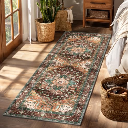 Yamaziot Washable Runner Rug, 2x6 Non-Slip Boho Vintage Hallway Rug Runner with Rubber Backing, Stain Resistant Distressed Carpet Runner for Bedroom, Kitchen, Laundry, Entrance - Image 1