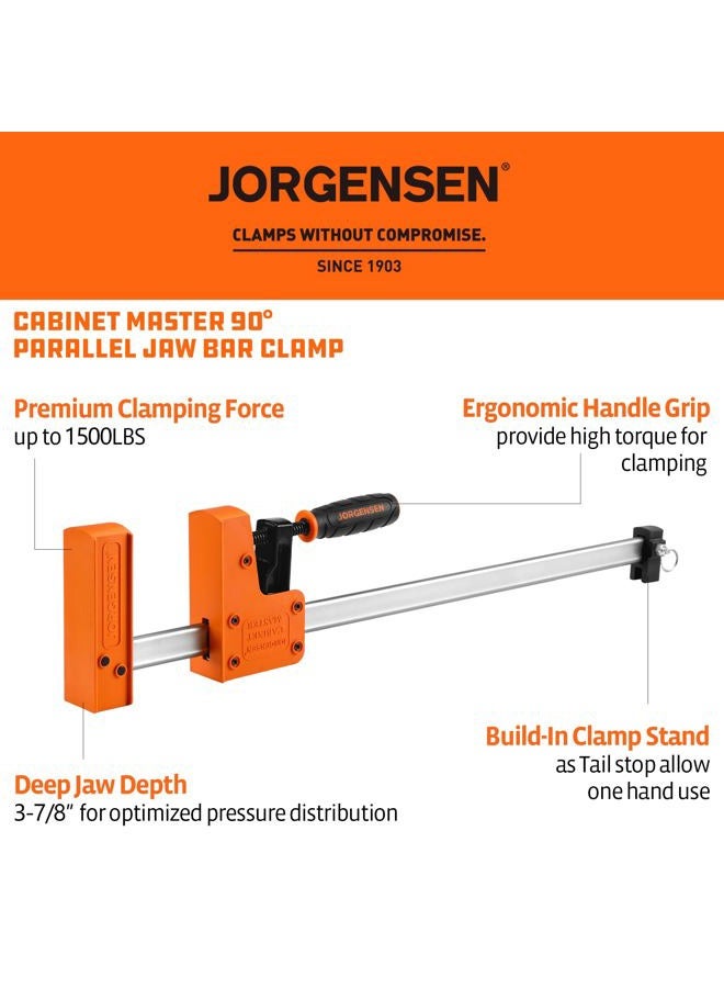 Jorgensen 18” Bar Clamp Set, 2-pack 90° Parallel Clamp Cabinet Master, Steel Jaw Bar Clamp for Woodworking, 1000 lbs load Limited - Image 2