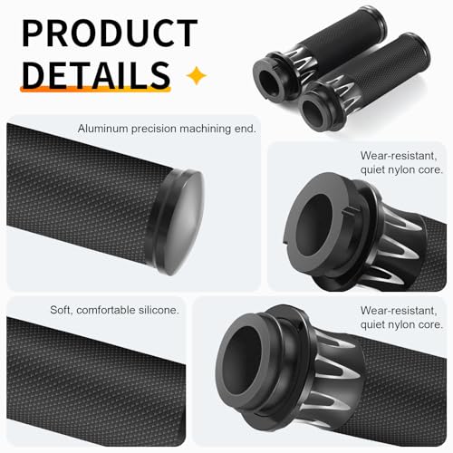 HEYOMOTOR Motorcycle Handlebar Grips 1" Black Street Glide Flhx Handgrip for Harley Davidson Touring Glides Electronic Throttle Grips 2008-2023 CNC Edge Cut (Black906) - Image 3