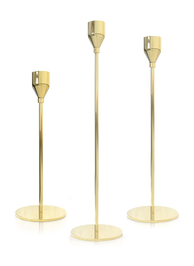 SYOSI - Candlestick Holders for Taper Candles Set of 3 Taper Candle Holders for Candlesticks Ideal for Home Décor Wedding Birthday Party Date Night Dinning or Other Special Occasions (Gold) - Image 1
